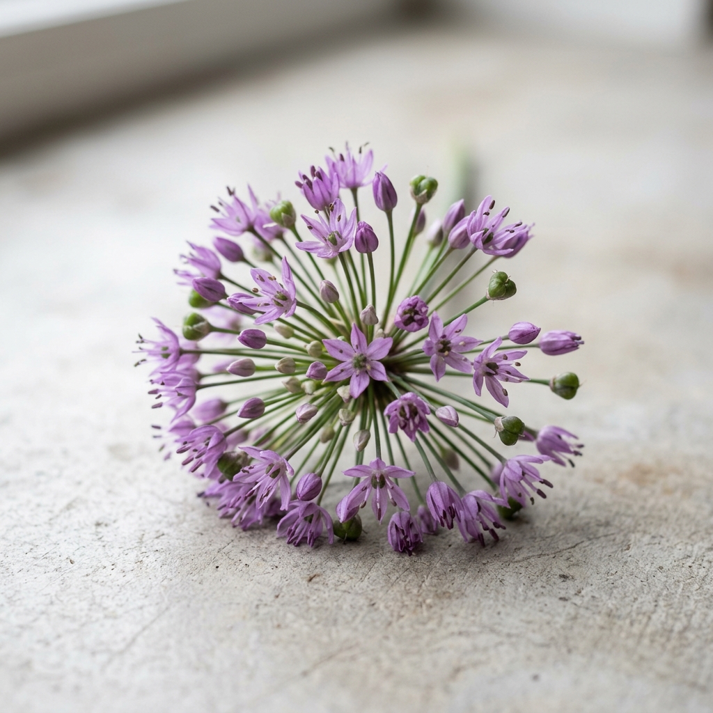 Lilla hvidløgsblomster – Genereret billede
