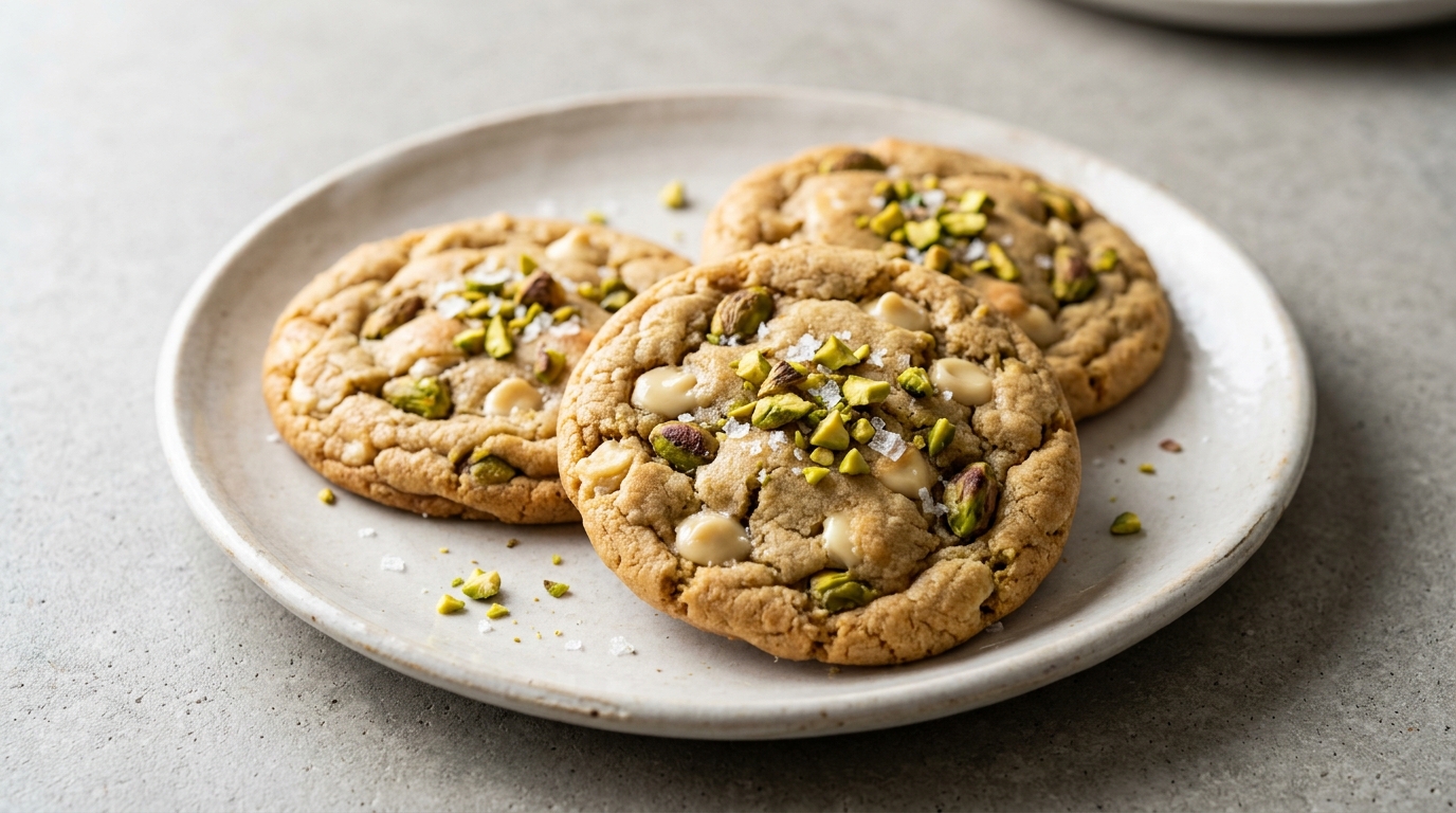 Pistacie- og hvid chokolade-cookies