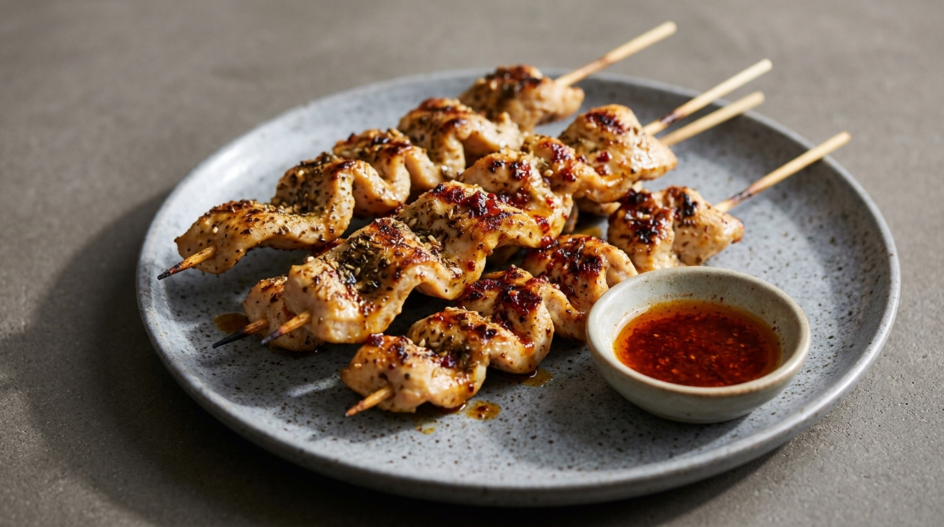 Kyllingespid med za'atar og sumak-chili-glace