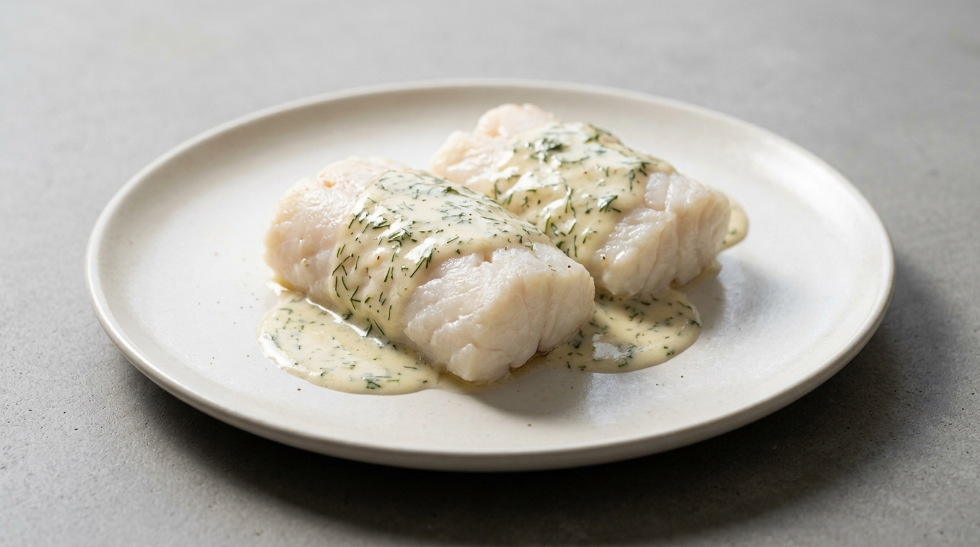 Sous vide-tilberedte torskeloins i hvidvinsdildsovs