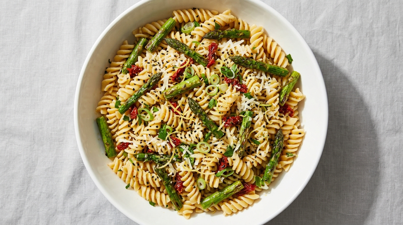 Pasta-salat med ristede asparges og citronsmør