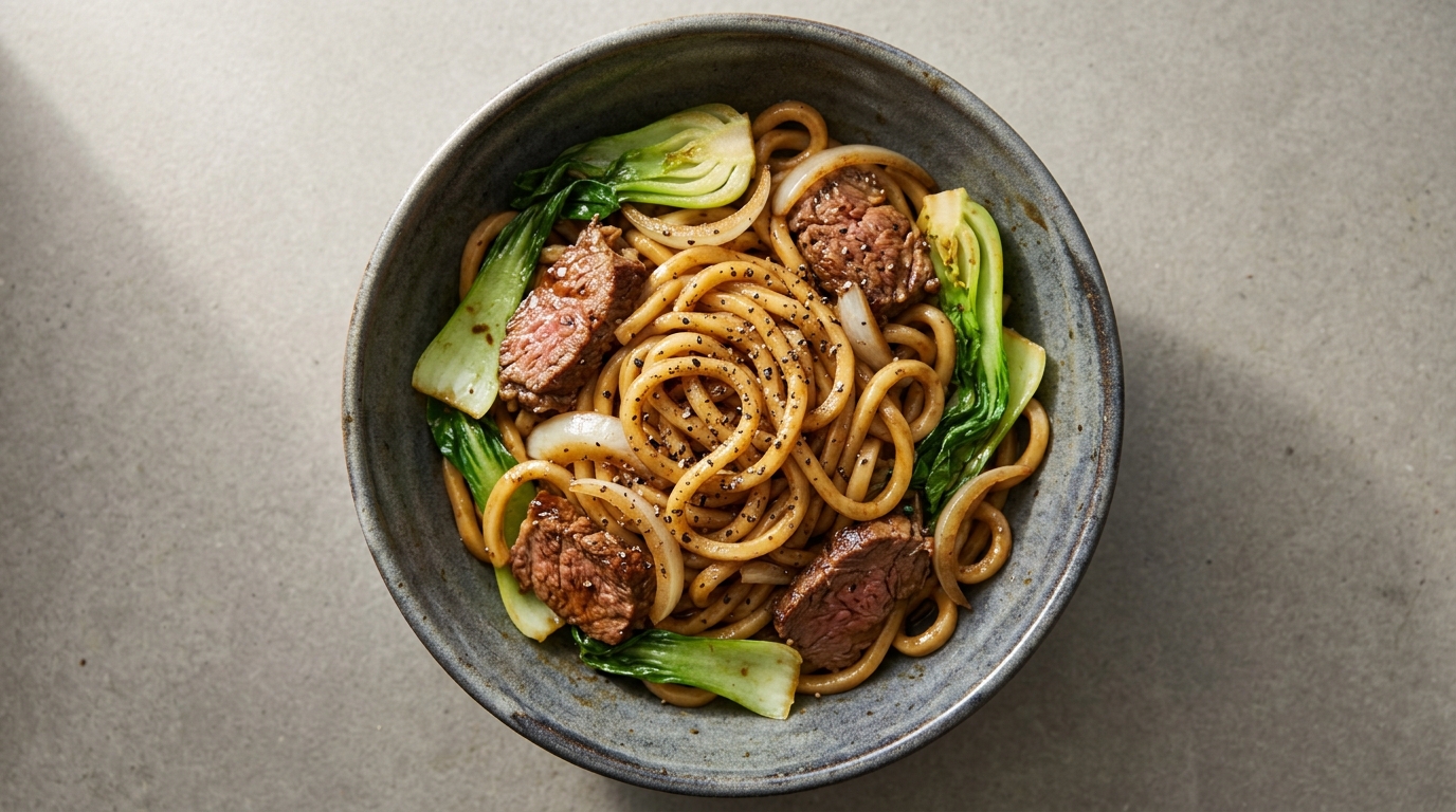 Nem peberbøf med udon