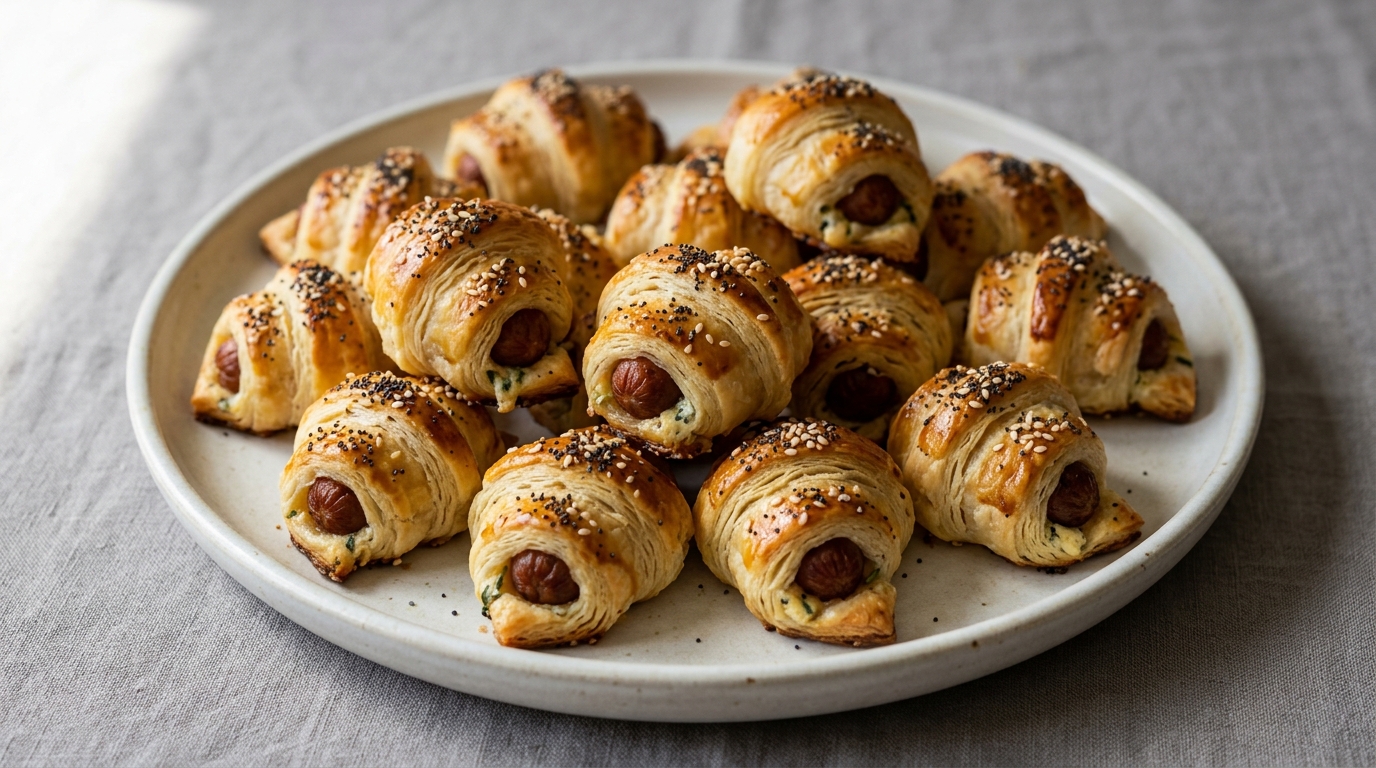 Mini croissanter med cocktailpølser og flødeost