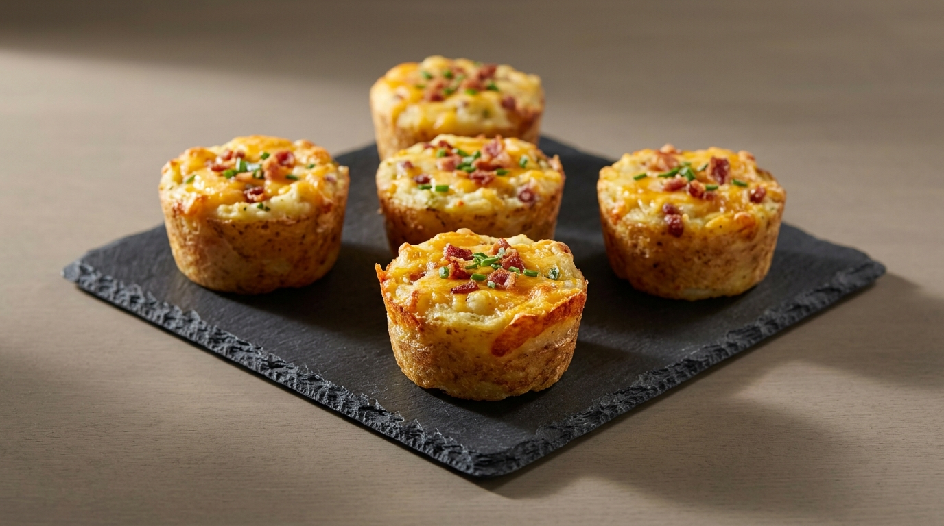 Fyldte kartoffelmos-muffins