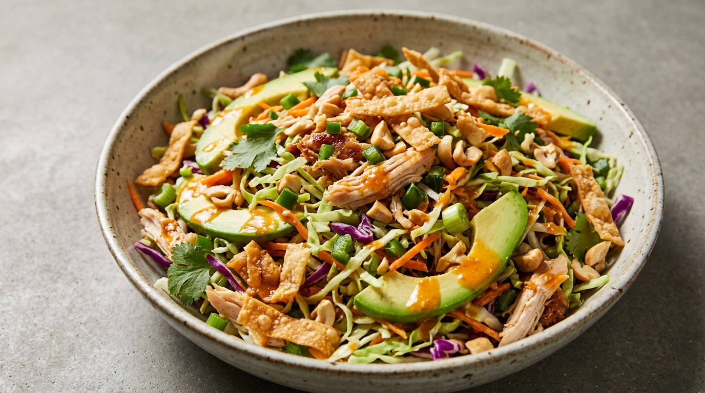 Sprød wonton- og rotisserikyllingesalat