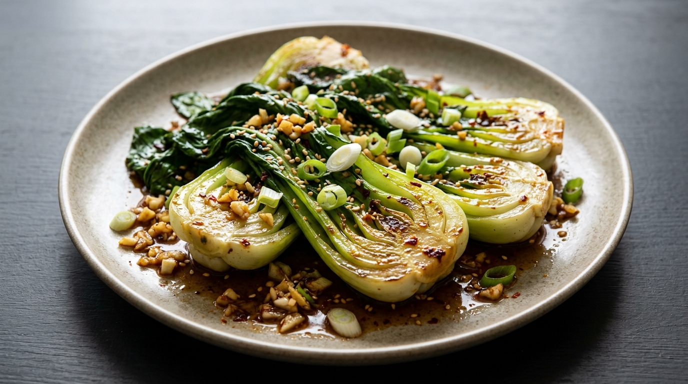 Stærk hvidløgs-bok choy