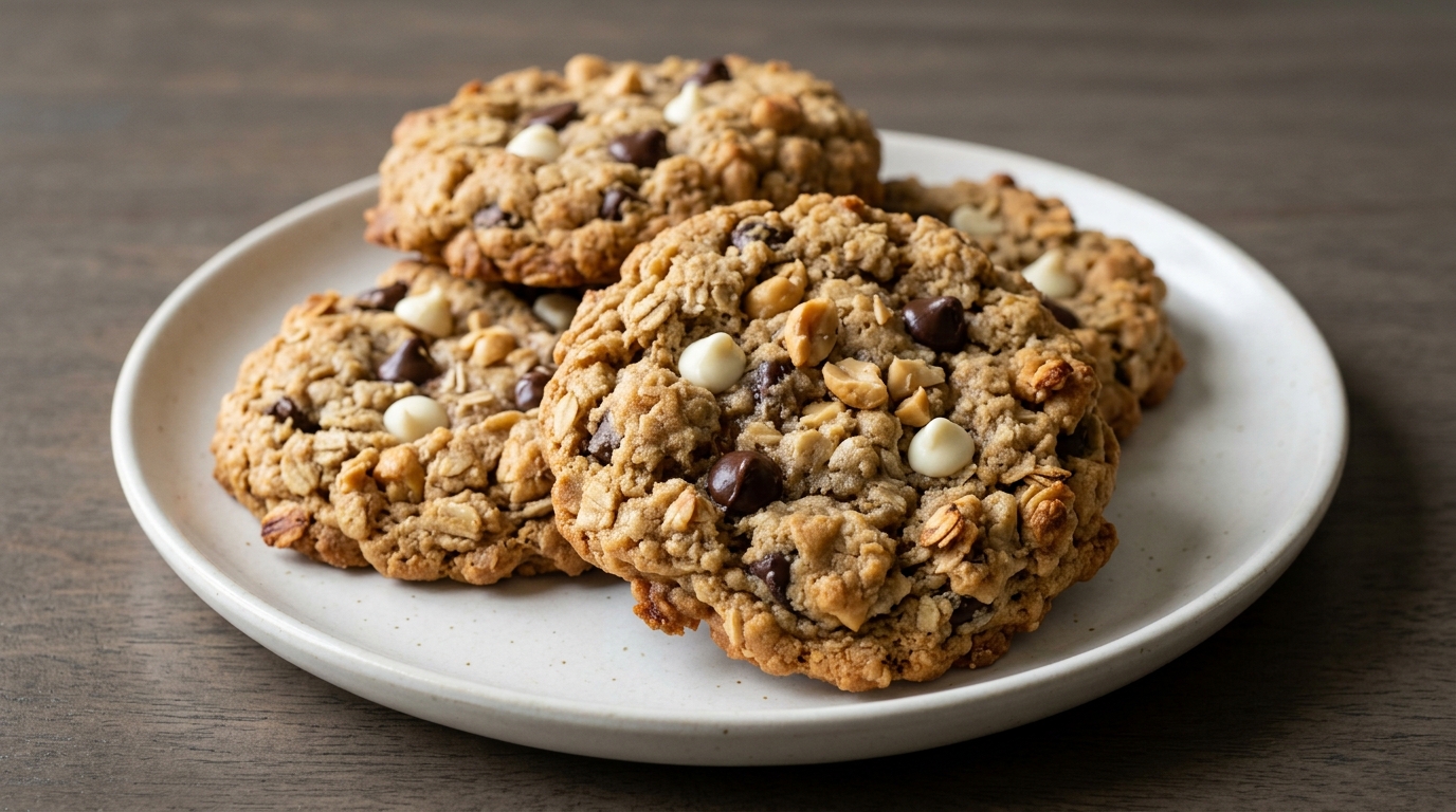 Loaded oatmeal chocolate chip peanut cookies