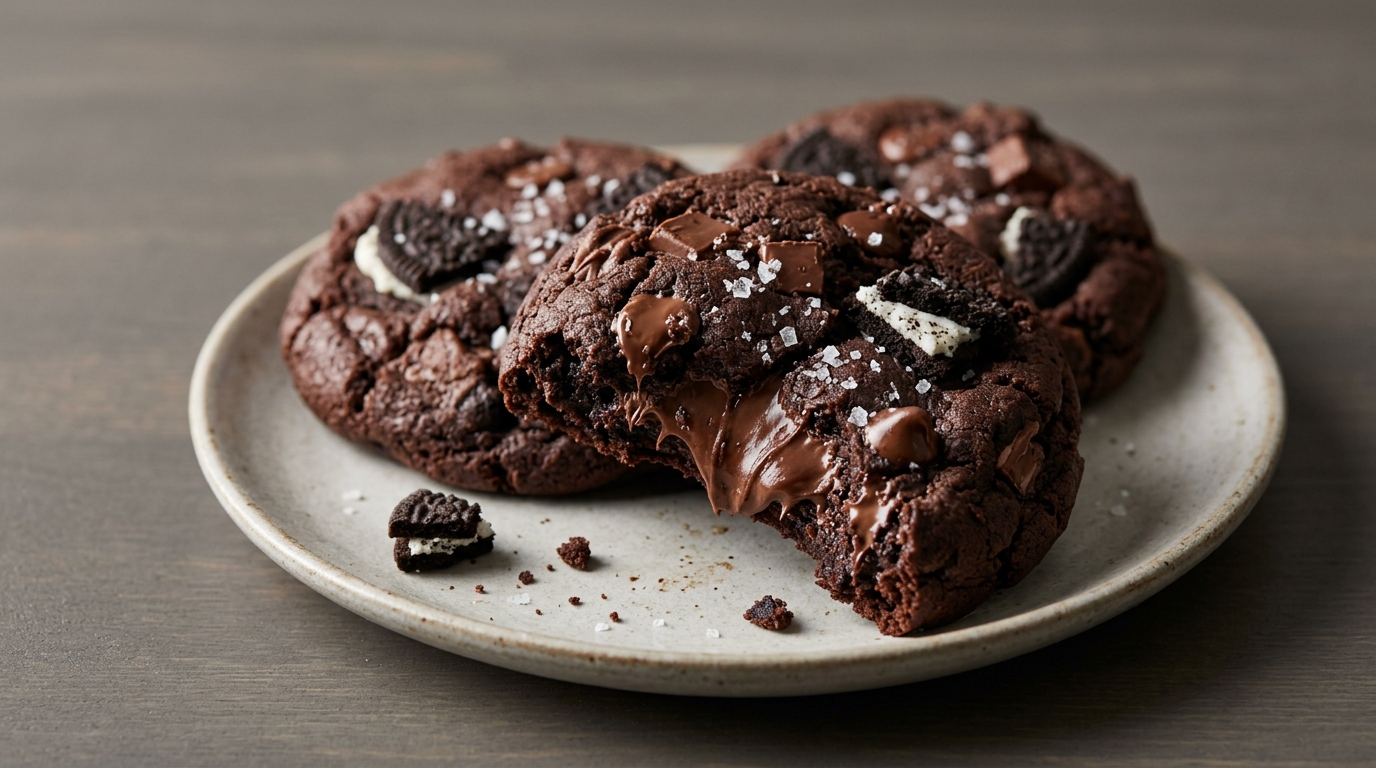 Nutella-fyldte triple chokolade oreo-cookies
