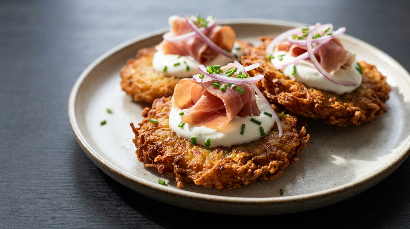 Latkes med serranoskinke