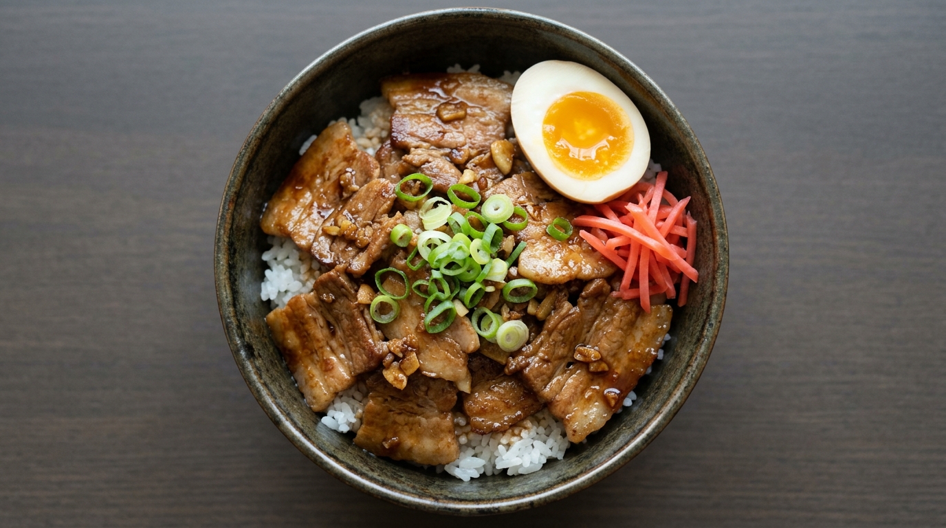 Japansk svinekøds-risbolle (butadon)