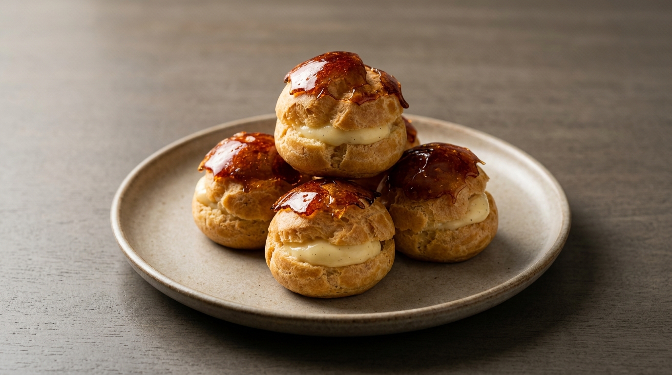 Profiteroles med karamel