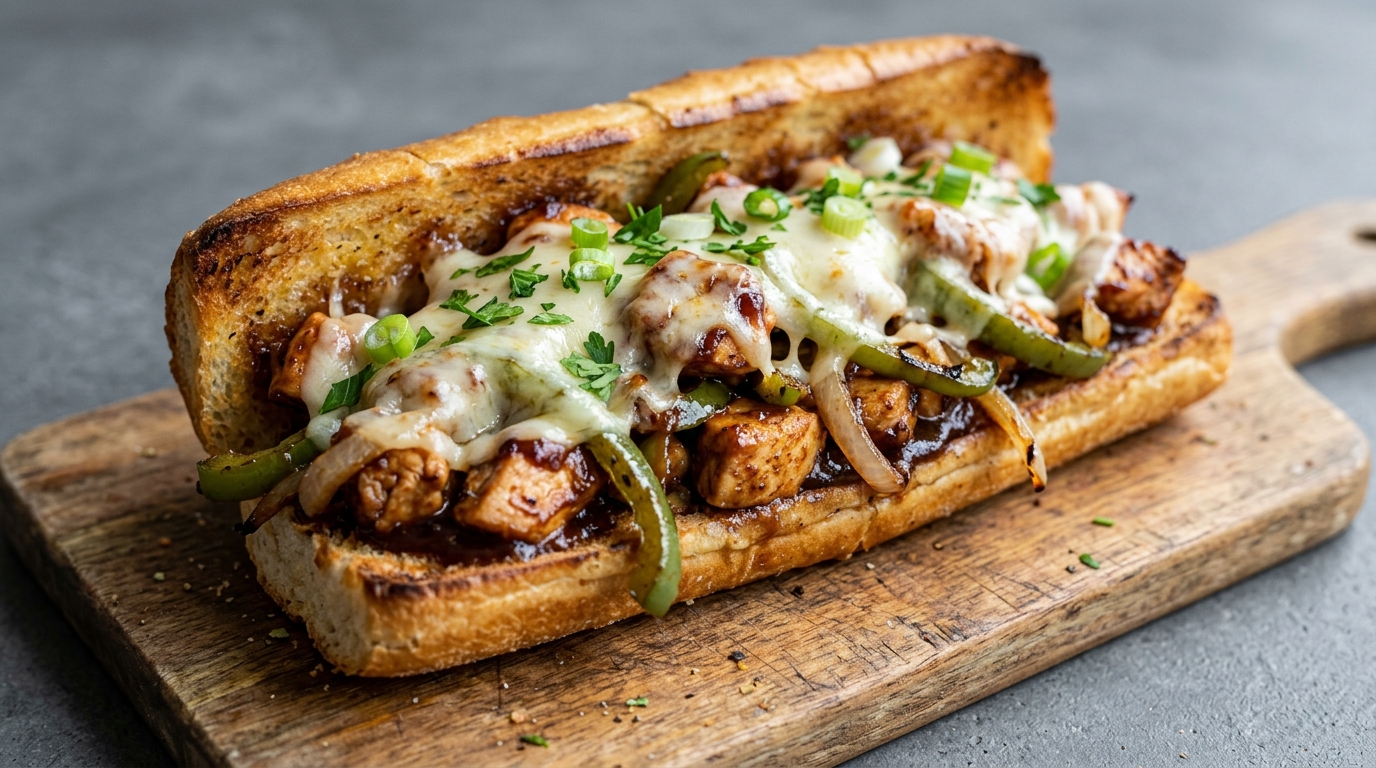 BBQ kylling cheesesteak sandwich