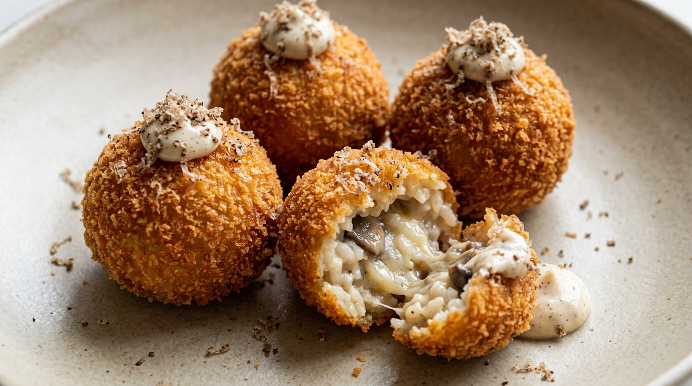 Arancini med svampe og trøffelmayo